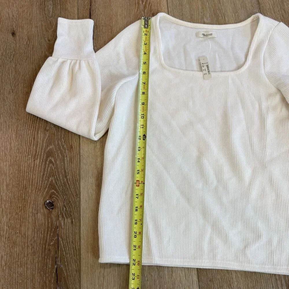 NWT Madewell Ribbed Square Neck Top Ivory Puff Sleeves Small Ottoman Sweater